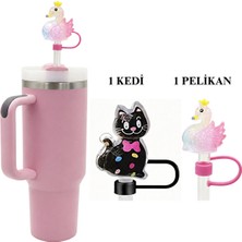 Stanley Uyumlu 2 Adet 1,18 Lt Termoslar ile Uyumlu Sevimli Kedi/pelikan Figürlü (10MM) Pipet Tıpası Bpa Içermez.