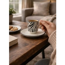 Hazem Modern Zebra Desenli Seramik Kahve Fincanı Takımı 2 Kişilik - El Yapımı Şık Tasarım Duble Türk Kahvesi Fincan Seti(Çeyizlik & Misafir)