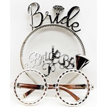 Mudanis Bride Yazılı Taç ve Bride To Be Yazılı Gözlük Seti Gümüş Renk