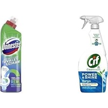 MWX Teknoloji Domestos Tuvalet Temizleyici Renk Değiştiren Tuvalet Uzmanı Kireç 1 Adet ve Cif Power Cleanboost Sprey Banyo Için ve Kireç Çözücü, 750 ml + 750 ml