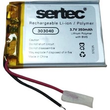 Mudanis Sertec 303040 3.7V 350 Mah Li-Polymer Pil (DEVRELI/1.5A)