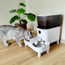 MWX Teknoloji Internal-Yükseltme Kitli- Kameralı- Wifi Uzaktan Kontrol, 5 Lt Hazne, Paslanmaz Çelik Mama Kaseleri, Ses Kayıdı Özelliği, Çiftli Otomatik Kedi Mama Kabı