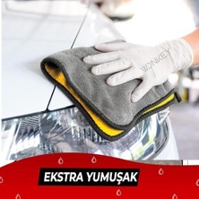 MWX Teknoloji - Ultra Kalın Mikrofiber Oto Araba Yıkama Kurulama Havlusu 60X30 Cm, Orta Boy Çift Katlı Araç Kurutma ve Torpido Silme Bezi (Sarı-Gri)