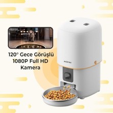 MWX Teknoloji Haustier PF05 Kameralı 1080P Fhd Gece Görüş Akıllı Otomatik Kedi Mama Kabı, App-Wifi Uzaktan Kontrol, Sesle Çağırma, 2.4ghz-5ghz, 4lt Hazne, Metal Kase (Beyaz)