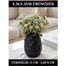 E.M.S Siyah Renk Dekoratif Vazo Saksı Petek Desenli Saksı 11 cm Yükseklik 8 cm Çap.