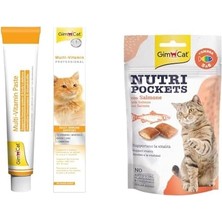 MWX Teknoloji Gimcat Kediler Için Multi-Vitamin, 100 G, 12 Temel Vitamin & Nutripockets Kedi Ödülü Somon Omega 3&6 60GR