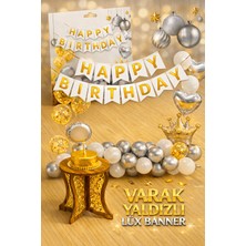 Party Express Altın Varak Yaldızlı Lüks Happy Birthday Banner - Beyaz