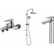 Gpd Tepe Duş Seti ve Yüksek Lavabo Banyo Bataryası Provido MBB155-MSL155-DST19-3