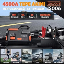 MWX Teknoloji Groove JS006 29200MAH 4500A Akü Takviye Cihazı Jump Starter + Lastik Şişirme Kompresörü 150PSI Taşınabilir Powerbank LED Lamba LCD Ekran 12V Benzinli ve Dizel Araçlar Için