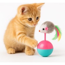MWX Teknoloji Kedi Oyuncağı – Devrilmez Denge Topu ve Tüy Kuyruklu Fare – Hareketli Interaktif Kedi Topu – Yavru ve Yetişkin Kediler Için – 14 cm x 8 cm – 1 Adet