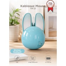 Kablosuz Tavşan Kulaklı Sessiz Mouse 1200 DPI Optik Kablosuz Fare Torima TM21 Mavi