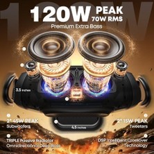 MWX Teknoloji W-Kıng Subwoofer ile Taşınabilir Loud Bluetooth Hoparlör, 70W Taşınabilir Açık Hoparlörler Bluetooth Kablosuz Su Geçirmez, Üçlü Pasif Radyatörler-Derin Bas/hi-Fi SES/DSP/42H/GÜÇ
