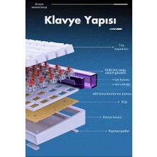 MWX Teknoloji Desenli Kablolu Ergonomik Mekanik Oyuncu Klavyesi-Ambiyans Aydınlatmalı Ajazz Nacodex Nk-68 Kontur Desenli - Beyaz