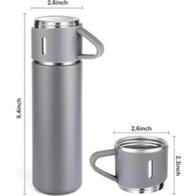 Uravas Store Mey Ithalat® Termos Seti Paslanmaz Çelik 3 Bardaklı Vakumlu Termos Set 500 ml 12 Saate Kadar Isı Ko