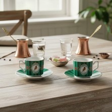 MWX Teknoloji Özel Kutulu 2'li Porselen Türk Kahvesi Fincan Takımı - Kuş ve Kelebek Desenli Kırmızı/yeşil Renk Seçenekli Hediyelik Fincan 90 ve 100CC Seçenekli (Yeşil, 100CC, Kuş)