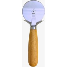 MWX Teknoloji Ahşap Saplı Pizza Kesici, 19X7 cm Paslanmaz Çelik Döner Bıçak, Ergonomik Tasarım, Pizza ve Hamur Işleri Için