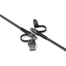 MWX Teknoloji Çoklu Şarj Kablosu 200 cm | Usb-C 15, iPad ve Usb-C Laptop Uyumlu | Usb-A & Micro USB To Usb-C | Hızlı Şarj ve Data Aktarım Siyah