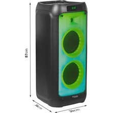 MWX Teknoloji Wave8 8 Inç (20,3 Cm) Çift Woofer’lı Hoparlör, 600W, Bluetooth, Usb/microsd, Wave LED Efekti, Tws Kablosuz Bağlantı, Siyah