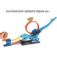 MWX Teknoloji Dinozor ile Mücadele™ Oyun Seti 1 Adet Oyuncak Araba Içeren ™ Şehri Pist Seti, T-Rex Akrobasi ve Yarış Çemberli Oyun Seti HKX42