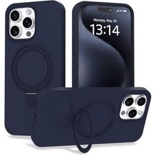 MWX Teknoloji - 15 Pro Max ile Uyumlu Kılıf ile Uyumlu Halkalı Standlı Içi Kadife Yumuşak Renkli Silikon Kapak - Lacivert