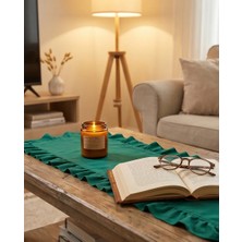 Fırfırlı Runner 40X110 Haki Yeşili %100 Pamuk Masa Örtüsü Dekoratif Şık Runner