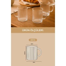 MWX Teknoloji 3 Adet Çizgili Kulplu Dayanıklı Borosilikat Cam Kahve Çay Bardak - 200 ml Cam Çay Bardağı