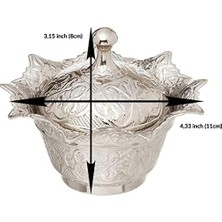 MWX Teknoloji Kapaklı Metal Şekerlik – Osmanlı Motifli Gültaş Küçük Sunum Kasesi, Çikolata ve Lokum Kabı – Kahve Sunumları Için Dekoratif Şekerlik (Gümüş Rengi)