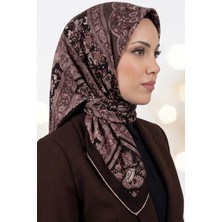 Hadiora Kadın Kahve Gül Kurusu Etnik Desen Organik Pamuk Soft Eşarp