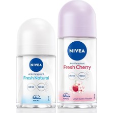 MWX Teknoloji Kadın Roll-On Deodorant Fresh Cherry 50ML ve Mini Roll-On Fresh Natural 25ML Set, 48 Saat Koruma