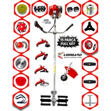 Cros Lombard İtaly Pro 860 Güçlü Performans Benzinli Yan Tipi Tırpan Ot Çim Çalı Biçme Makinası 15 Parça Full Set