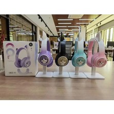 MWX Teknoloji Renkli Büyük A Kalite Kulak Üstü Taç Renkli Işıklı Kedi Kulaklı Kedi Kabartmalı 5.3 Version Ped Balşlıklı Boyu Ayarlanabilen Çok Rahat Bluetooth Kulaklık Akz 02 (Mor)