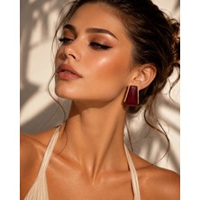 Solare Accessories Bordo Taş Detaylı Altın Kaplama Geometrik Vintage Küpe (Hipoalerjik)