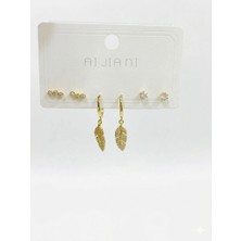 Mudanis Sallantılı Yaprak Detaylı Altılı Küpe