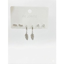 Mudanis Sallantılı Yaprak Detaylı Altılı Küpe