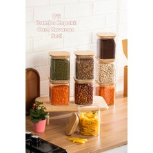 Porsima 5-4 Bambu Vakumlu Kapaklı Kare Borosilikat Cam 8li Kavanoz Seti Saklama Kabı 750ML 7,5X15CM