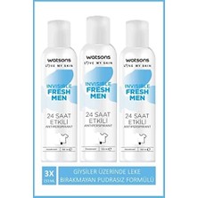 MWX Teknoloji Watsons Invisible Fresh Men 24 Saat Etkili Deodorant Sprey 150 ml X3 Adet