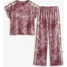 Enza Butik Kız Çocuk Batik Desenli Fiyonk Detaylı Alt Üst Takım %95 Pamuk %5 Elastik 10-13 Yaş