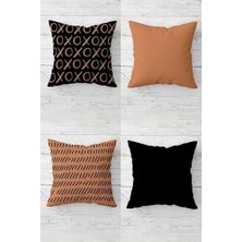 MWX Teknoloji Pelangi Çzigili Desenli Gizli Fermuarlı Kırlent Kılıfı Koltuk Yastık Kılıfı TAKIM(4ADET), Pudra Pembe-Siyah 45 x 45