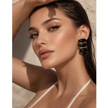 Solare Accessories Siyah Taşlı Altın Kaplama Detaylı Vintage Küpe (Hipoalerjik)