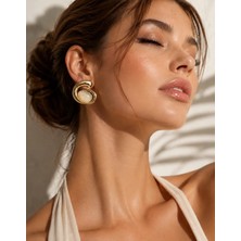 Solare Accessories Ekru Taş Detaylı Altın Kaplama Vintage Sarmal Küpe (Hipoalerjik)