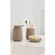 MWX Teknoloji One Banyo Için Sabunluk, Seramik Sabunluk, El Sabunu/sıvı Sabun Için, Çap 8 Cm, Yükseklik 11,5 Cm, Kapasite 250 Ml, Boz Kahverengi