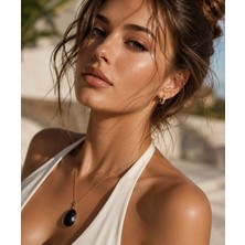 Solare Accessories Oniks Doğal Taşı Altın Kaplama Zincir Kolye