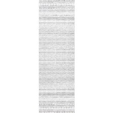 MWX Teknoloji Kira Makinede Yıkanabilir Tribal Geometrik Yolluk Halı, 2' 6" x 12', Gri