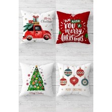 MWX Teknoloji Pelangi Merry Christmas Gizli Fermuarlı Kırlent Kılıfı Koltuk Yastık Kılıfı TAKIM(4ADET), Çok Renkli 45 x 45