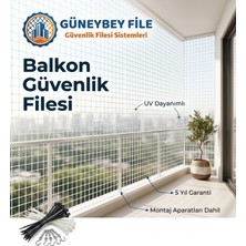 Güneybey File Beyaz Balkon Güvenlik Filesi – 2.5m Yükseklik | Metreyle Kesim | 6mm Ip, 10X10 cm Göz Açıklığı + Montaj Seti