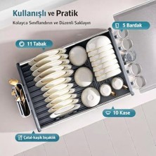MWX Teknoloji Ayarlanabilir Alüminyum Bulaşıklık - Paslanmaz Tezgah Üstü Kurutmalık, Uzatılabilir Fonksiyonel Mutfak Düzenleyici, Tahliye Kanallı Tabaklık ve Bardaklık (Gümüş/gri)