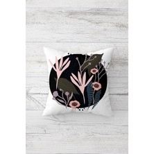 MWX Teknoloji Pelangi Çiçek Desenli Dekoratif Çift Tarafı Baskılı Gizli Fermuarlı Yastık Kılıfı Kırlent Yastık Kılıfı, Krem-Pembe-Lacivert 45 x 45