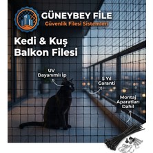 Güneybey File Siyah Kedi Balkon Güvenlik Filesi 1,5X13 mt 2mm Ip Kalınlığı 4x4 Göz Açıklığı