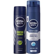 MWX Teknoloji Men Erkek Sprey Deodorant Fresh Power 150ML ve Men Protect&care Tıraş Jeli 200ML, Kuru Ciltler Için, Pürüzsüz Tıraş