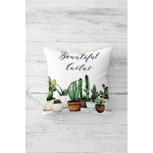 MWX Teknoloji Pelangi Beautiful Cactus Yazılı Çift Taraflı Gizli Fermuarlı Yastık Kılıfı Kırlent Koltuk Yastık Kılıfı, Beyaz-Lacivert-Mor 45 x 45